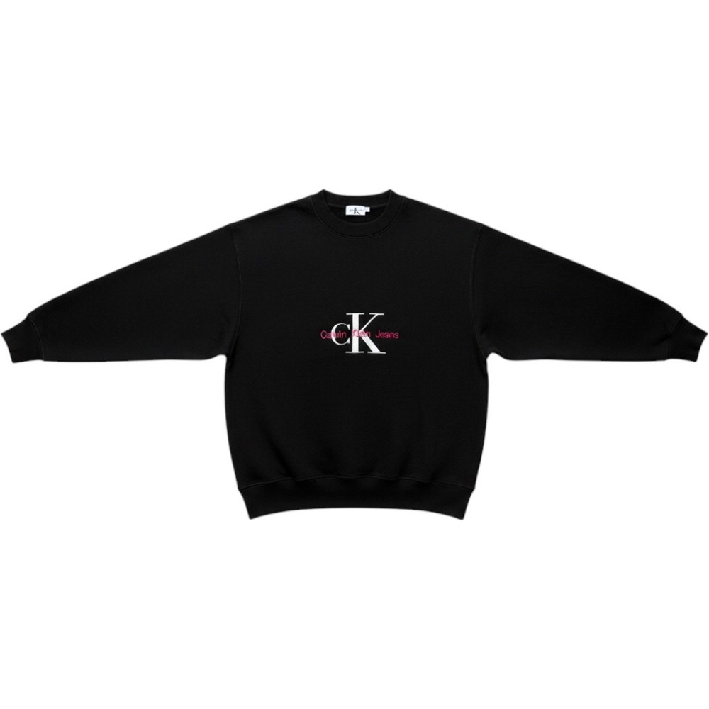 Calvin Klein Sweatshirt Mens L Black Good Vintage 90s Embroidered Logo Pullover